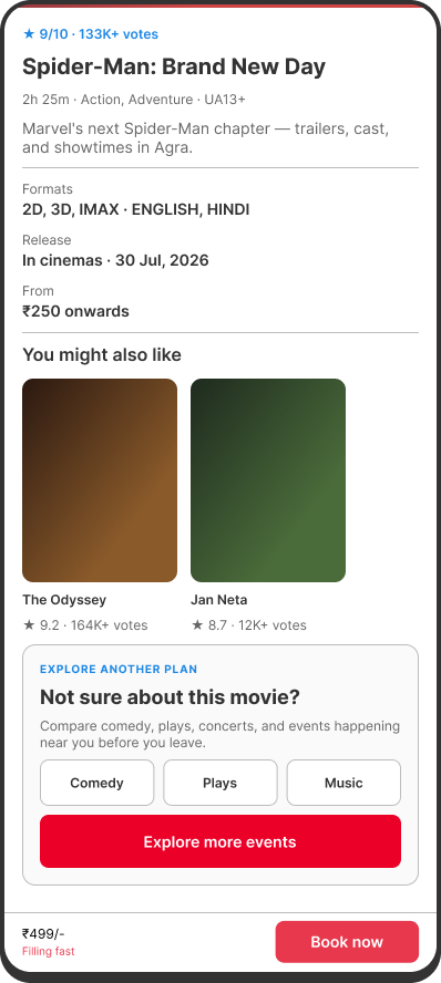 Movie page with an Explore another plan card