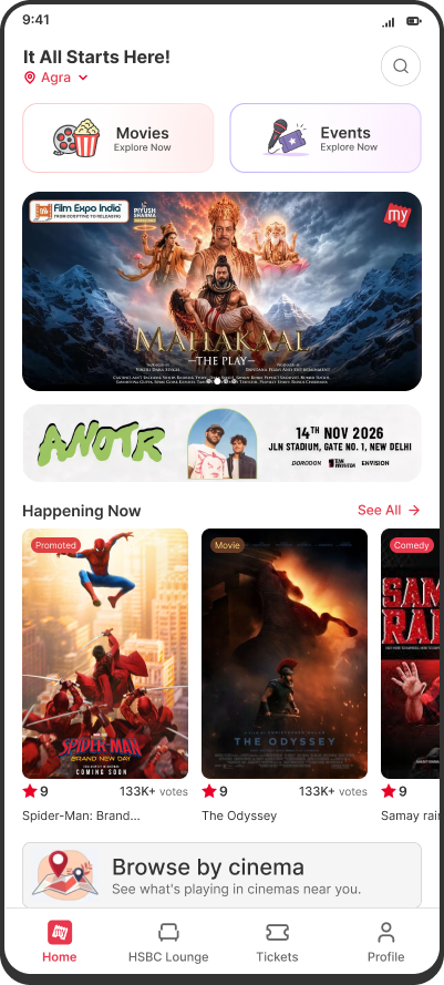 Redesigned homepage with equal Movies and Events entry points